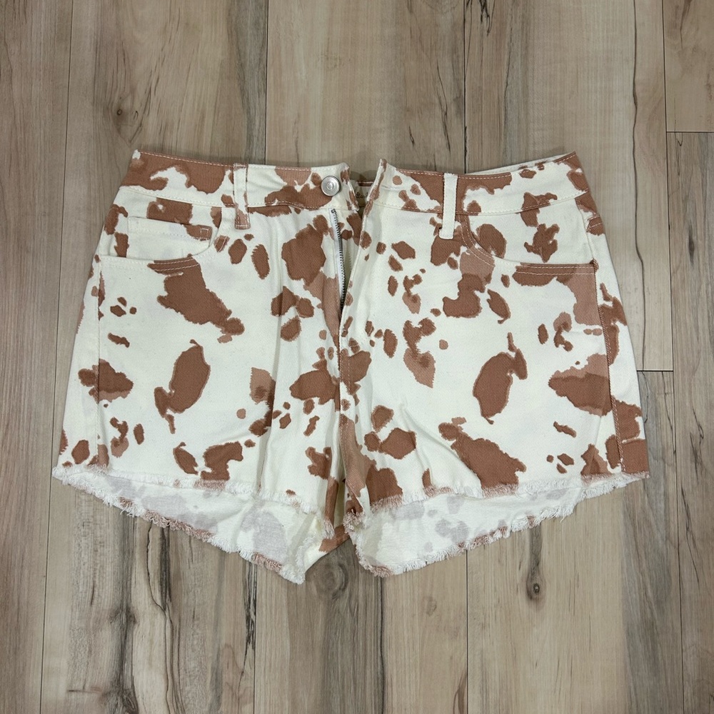 altard state cow print denim shorts